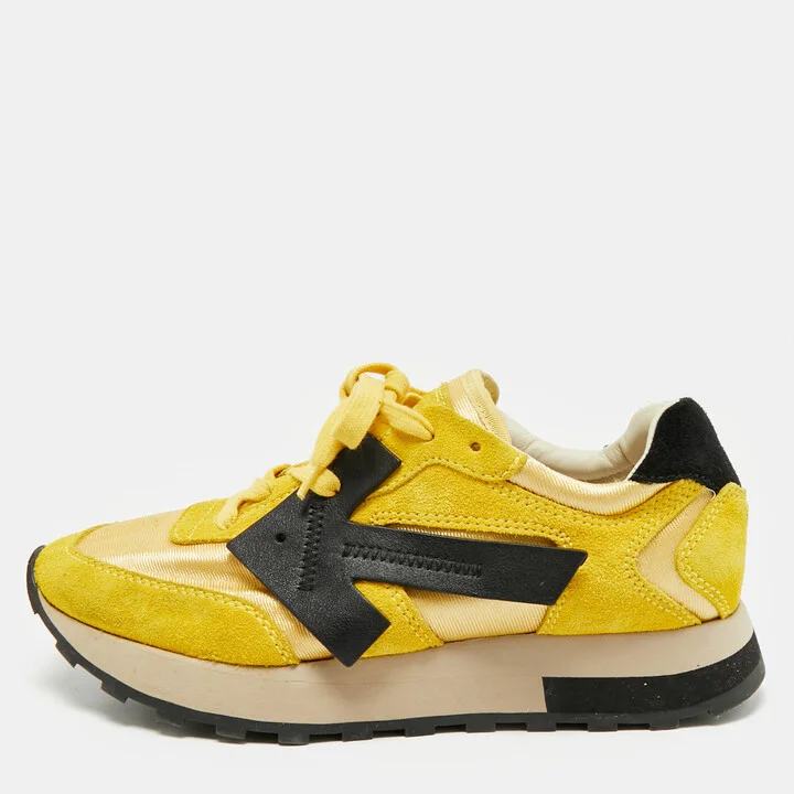 Off-White Yellow Fabric and Suede HG Runner Sneakers Size 37