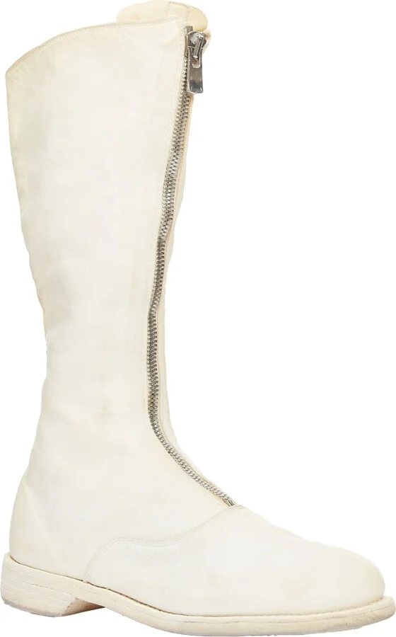 Off White Zip Front Boots