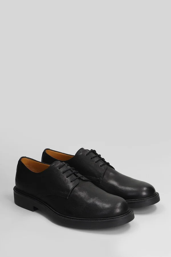 Officers Derby Lace Up Shoes In Black Leather - Image 2