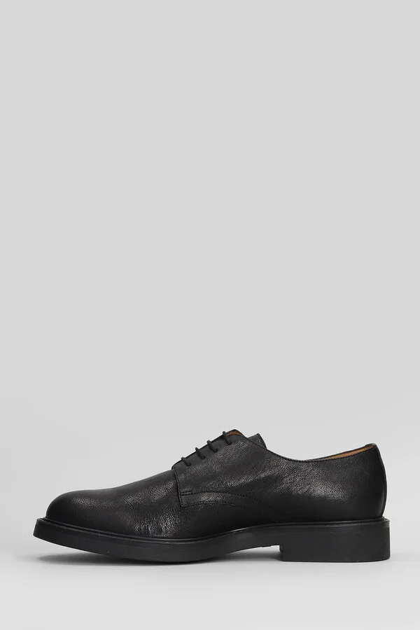 Officers Derby Lace Up Shoes In Black Leather - Image 3
