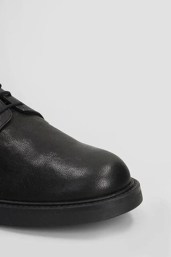 Officers Derby Lace Up Shoes In Black Leather - Image 5
