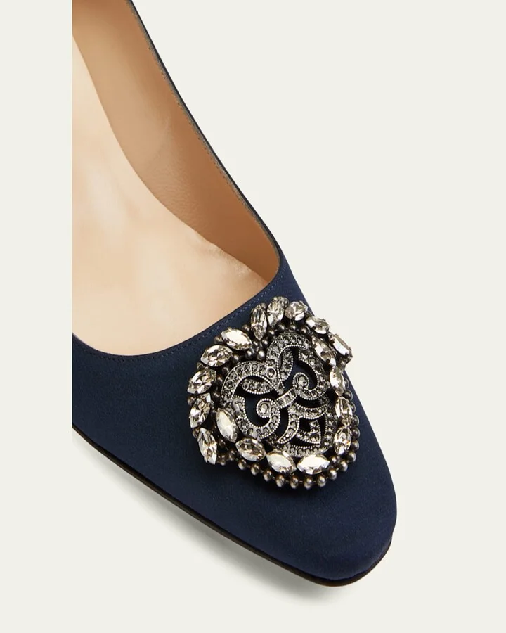 Okkatto Crystal Silk Block-Heel Pumps - Image 5