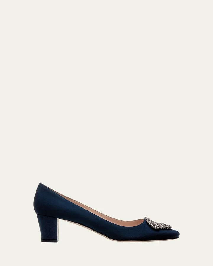Okkatto Crystal Silk Block-Heel Pumps