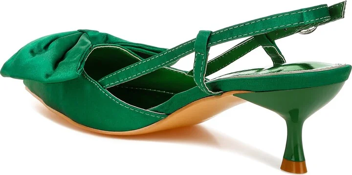 Okshak Bow Pointed Toe Slingback Satin Pump - Image 2