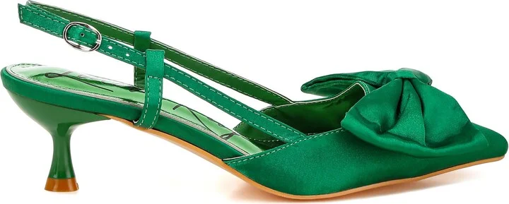 Okshak Bow Pointed Toe Slingback Satin Pump - Image 5