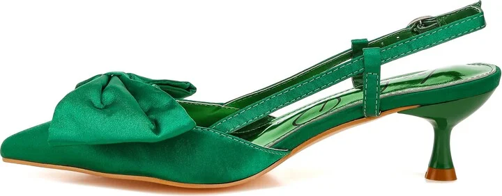Okshak Bow Pointed Toe Slingback Satin Pump - Image 9