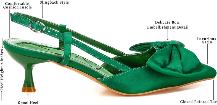 Okshak Bow Pointed Toe Slingback Satin Pump - Image 10