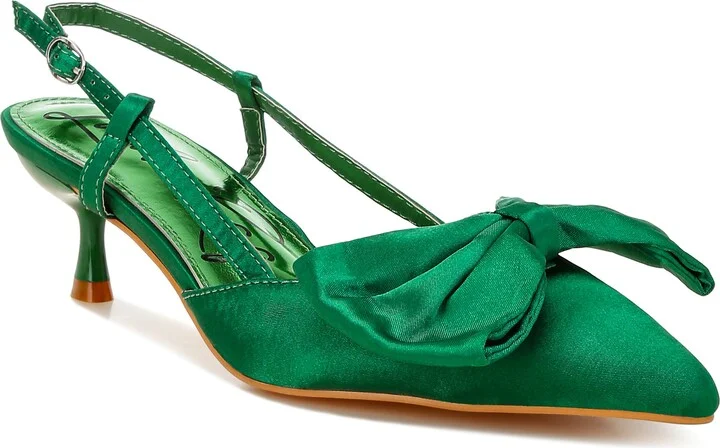 Okshak Bow Pointed Toe Slingback Satin Pump