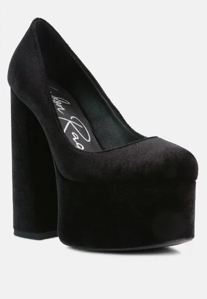 Old Novelty Platform Heel Velvet Pumps Women