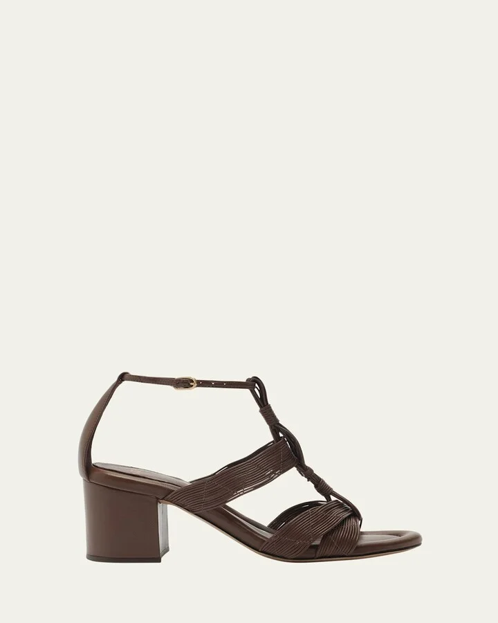 Olga Leather Block-Heel Strappy Sandals