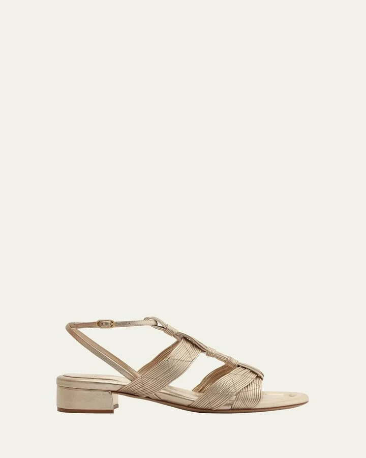 Olga Metallic Leather Block-Heel Strappy Sandals