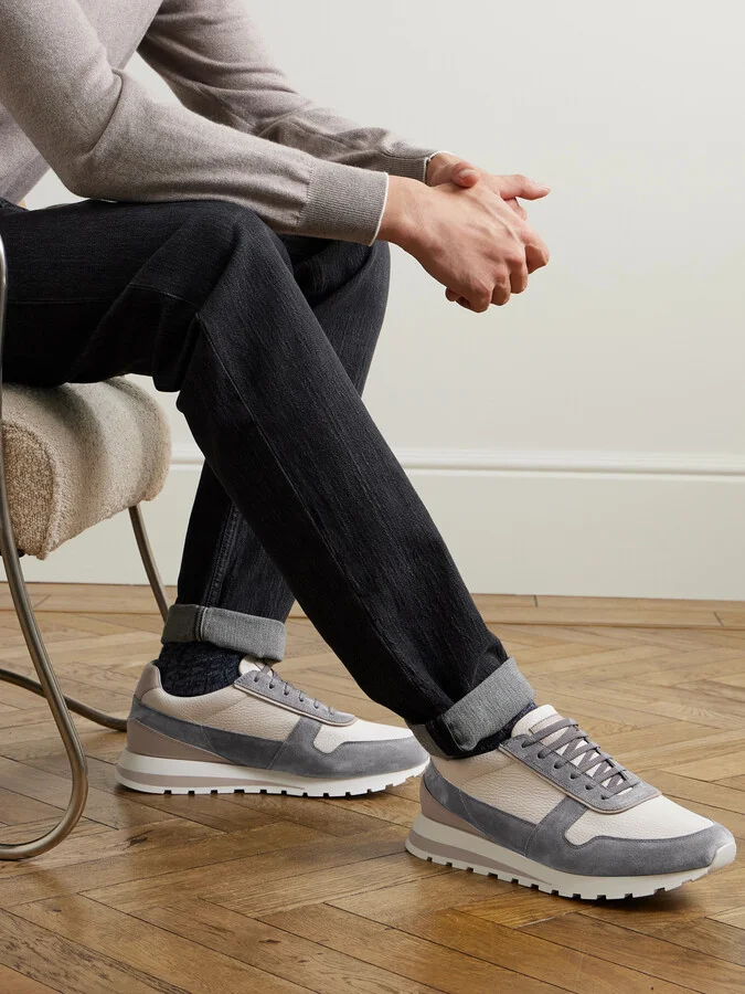 Olimpo Textured-Leather and Suede Sneakers - Image 2