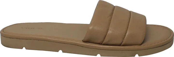 Olina Quilted Slide Sandals in Beige Leather