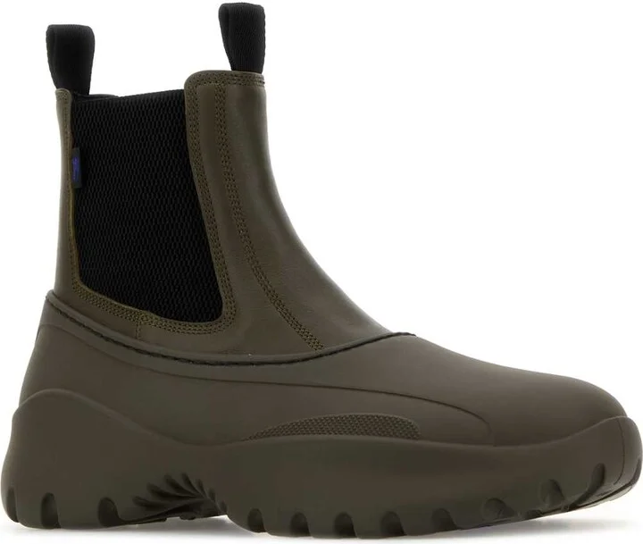 Olive Green Leather And Rubber Chelsea Scoot Ankle Boots - Image 2