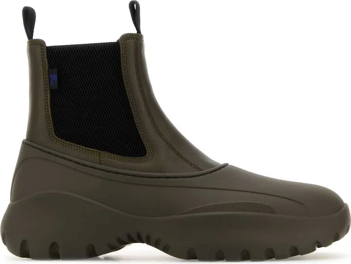 Olive Green Leather And Rubber Chelsea Scoot Ankle Boots
