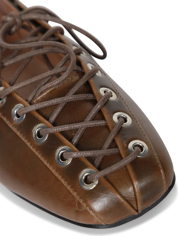 Olive Green Leather Ballerinas - Image 4