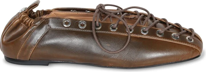 Olive Green Leather Ballerinas