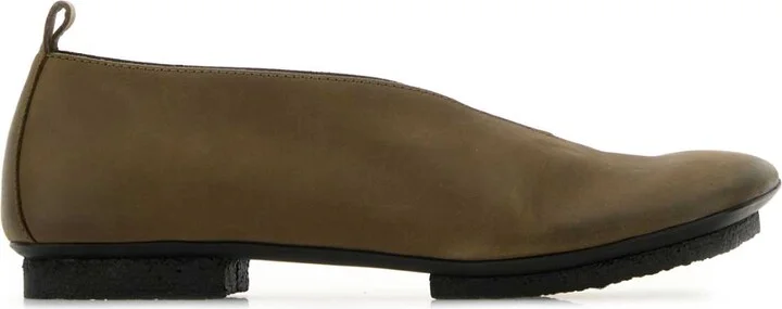 Olive Green Leather Stone Ballerinas