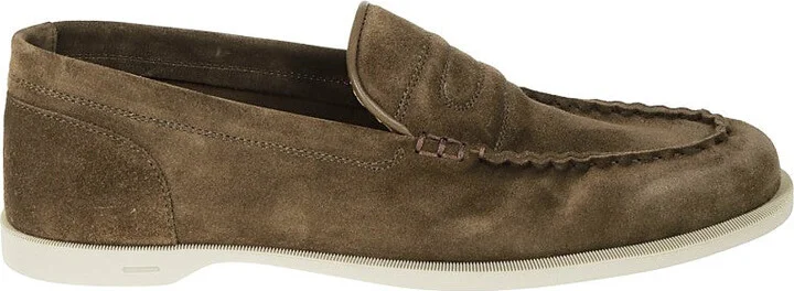 Olive Green Suede Slip-On Loafers