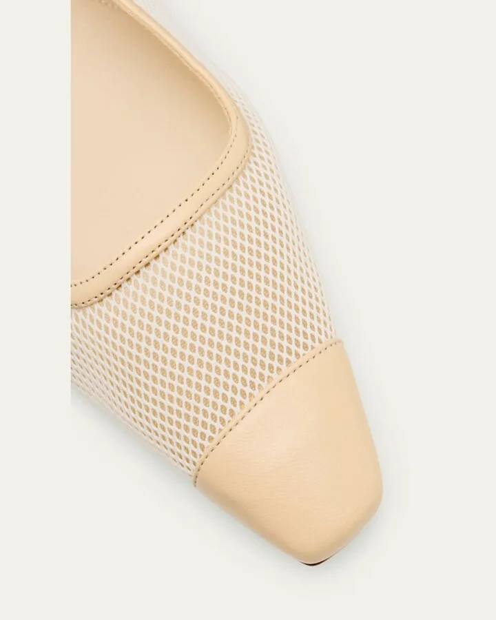 Olivia Mesh Leather Cap-Toe Slingback Ballerina Flats - Image 3