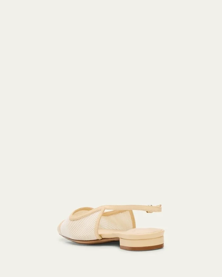 Olivia Mesh Leather Cap-Toe Slingback Ballerina Flats - Image 5