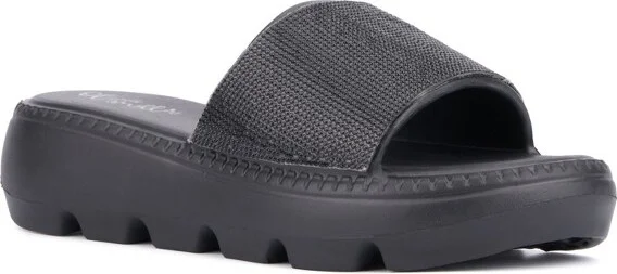 Olivia Miller Women's Glitter Gaze Slide Sandal - BLACK,