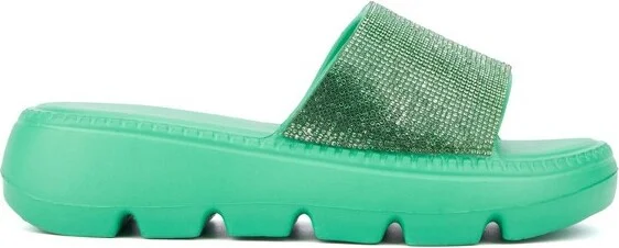 Olivia Miller Women's Glitter Gaze Slide Sandal - GREEN, - Image 2