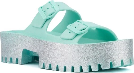 Olivia Miller Women's Sparkles Slide Sandal - TURQUOISE,