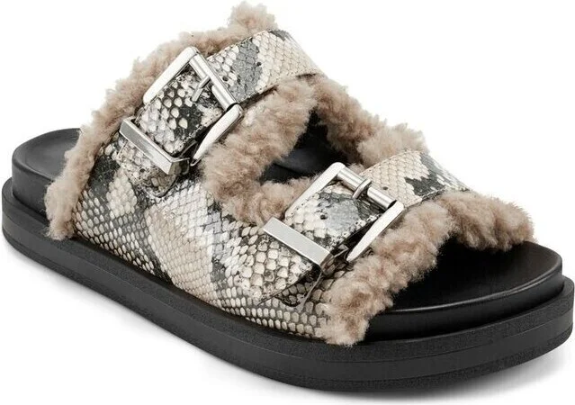 Olivia Womens US 8.5 Natural Snake Print Faux Shearling Sandals KHD352