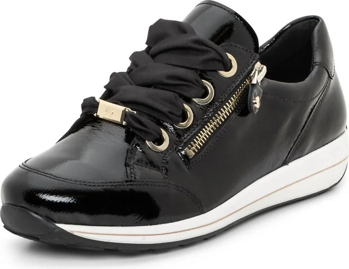 Ollie Women's Zip Sneaker In Black/patent