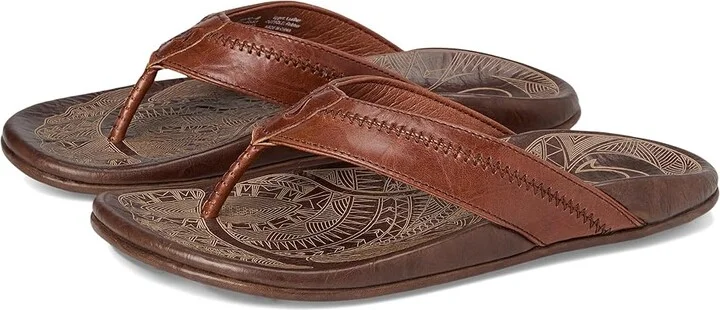 OluKai Hiapo Men's Sandals Rum/Dark Wood : 7 D - Medium, Leather