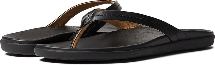 OluKai Honu Women's Shoes Black/Black : 5 B - Medium, Leather