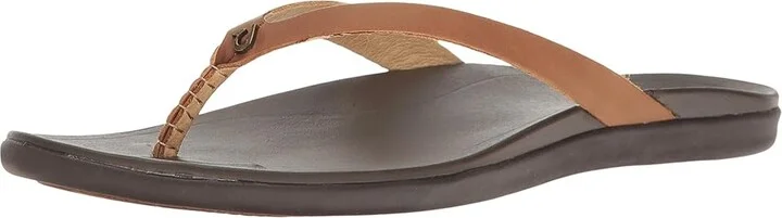 OluKai Ho'opio Leather Women's Sandals Sahara/Dark Java : 5 B - Medium, Leather/Synthetic - Image 2