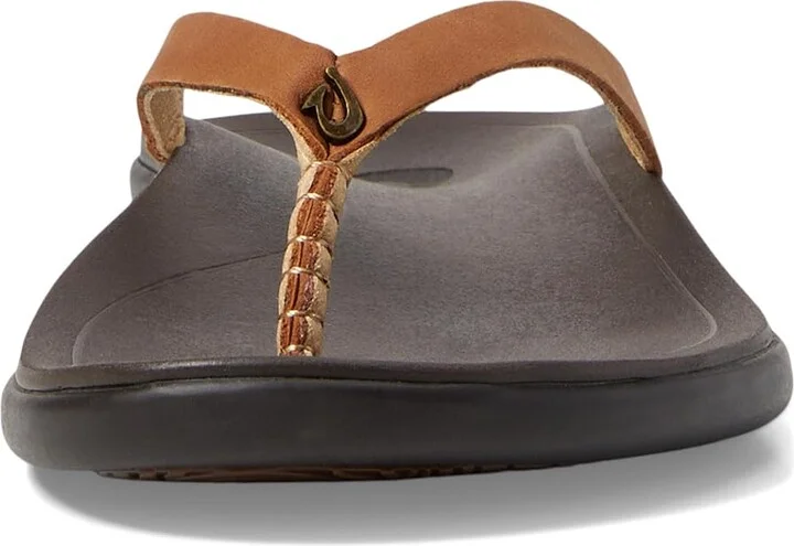 OluKai Ho'opio Leather Women's Sandals Sahara/Dark Java : 5 B - Medium, Leather/Synthetic - Image 3
