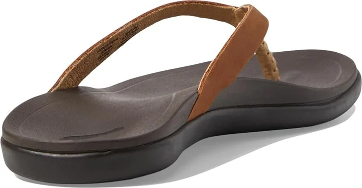 OluKai Ho'opio Leather Women's Sandals Sahara/Dark Java : 5 B - Medium, Leather/Synthetic - Image 5