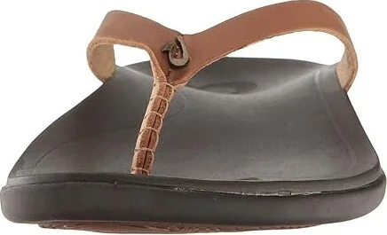 OluKai Ho'opio Leather Women's Sandals Sahara/Dark Java : 5 B - Medium, Leather/Synthetic - Image 6