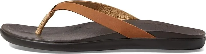 OluKai Ho'opio Leather Women's Sandals Sahara/Dark Java : 5 B - Medium, Leather/Synthetic - Image 7