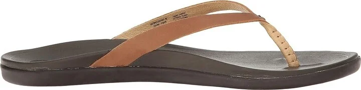 OluKai Ho'opio Leather Women's Sandals Sahara/Dark Java : 5 B - Medium, Leather/Synthetic - Image 8