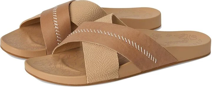 OluKai Kipe'A 'Olu Women's Sandals Warm Sand/Warm Sand : 8 B - Medium, Leather