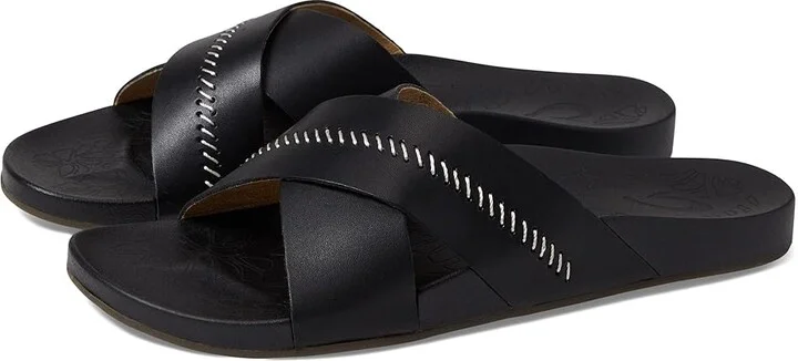 OluKai Kipea'a 'Olu Women's Sandals Black/Black : 6 B - Medium, Leather