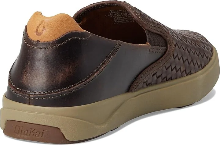 OluKai Lae'ahi Lauhala Men's Shoes Dark Wood/Dark Wood : 7 D - Medium, Leather - Image 4