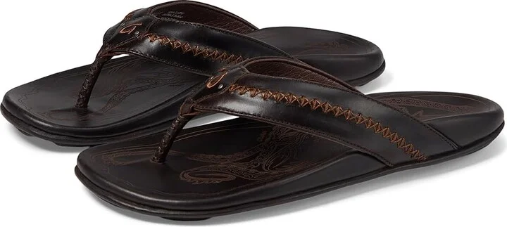 OluKai Mea Ola Men's Sandals Dark Java/Dark Java : 7 D - Medium, Leather