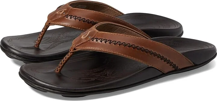 OluKai Mea Ola Men's Sandals Tan/Dark Java : 7 D - Medium, Leather