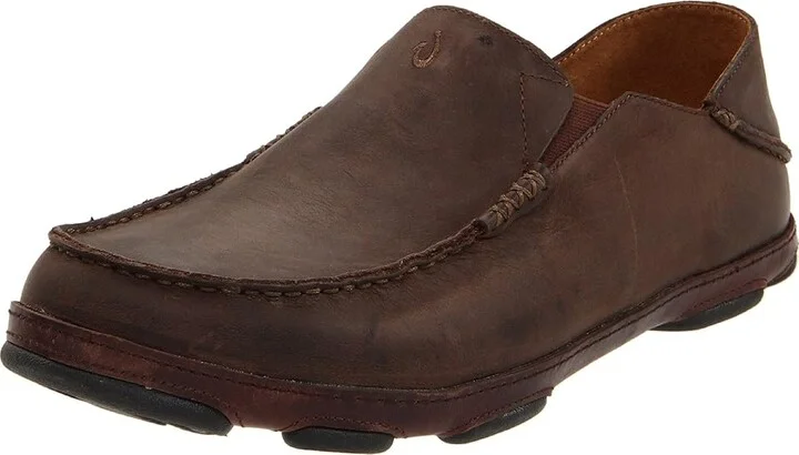 OluKai Moloa Men's Slip on Shoes Dark Wood/Dark Java : 10 D - Medium, Leather - Image 2