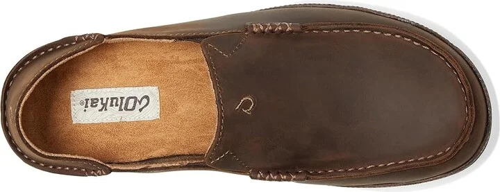 OluKai Moloa Men's Slip on Shoes Dark Wood/Dark Java : 10 D - Medium, Leather - Image 3