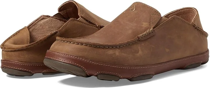 OluKai Moloa Men's Slip on Shoes Ray/Toffee : 7 D - Medium, Leather