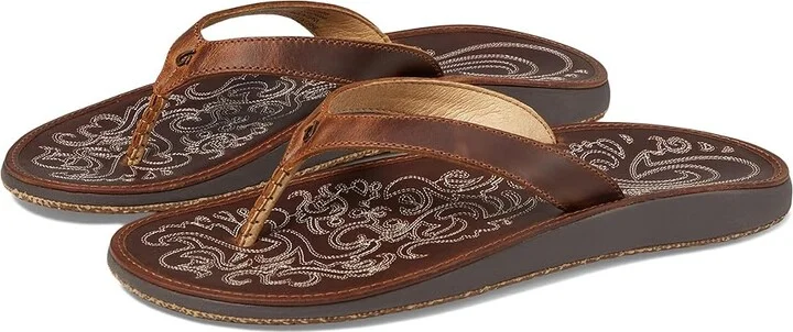 OluKai Paniolo Women's Sandals Natural/Natural : 5 B - Medium, Full Grain leather/Leather/EVA