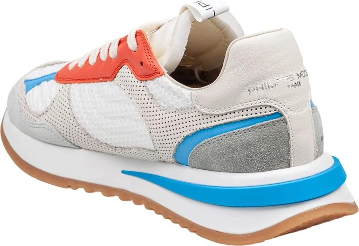 Olympique Sneakers In Leather And Fabric Color White, Grey And Orange - Image 3