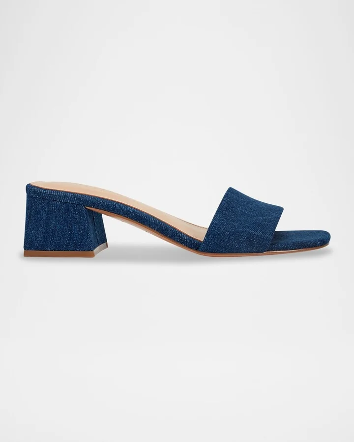 Olysa Denim Block-Heel Mule Sandals