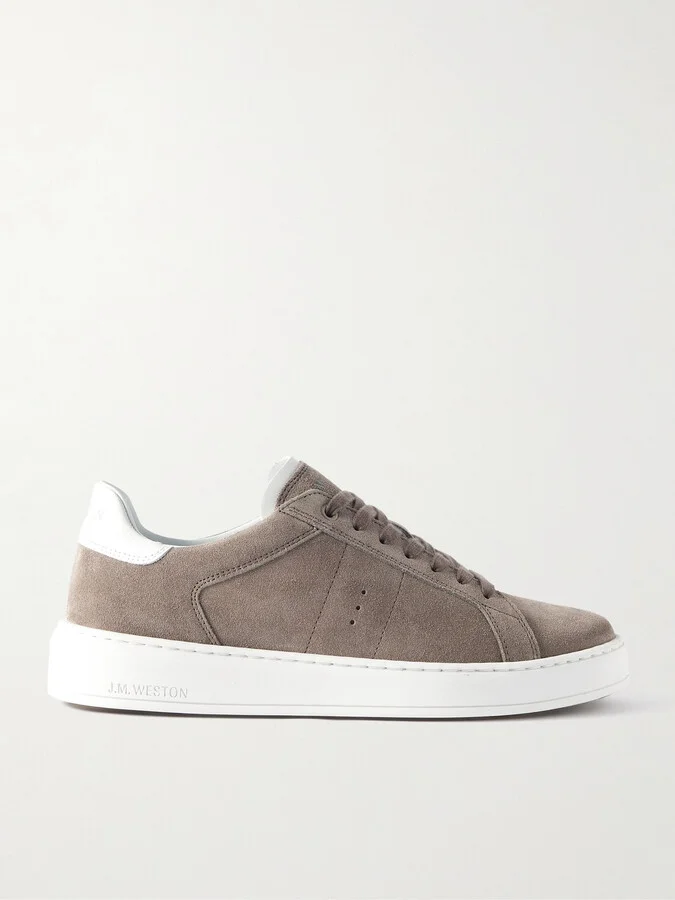 On Time Leather-Trimmed Suede Sneakers